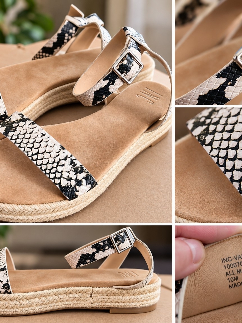 INC International Concepts Black and White Snake-Print Espadrille Sandals